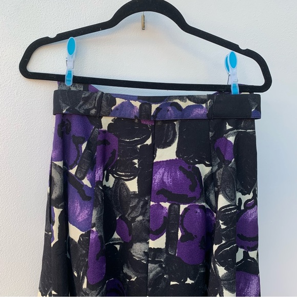 "Peony" Ladies Size 8 Circle Skirt Purple Black Floral Wool Silk Belted Lined - Picture 7 of 10
